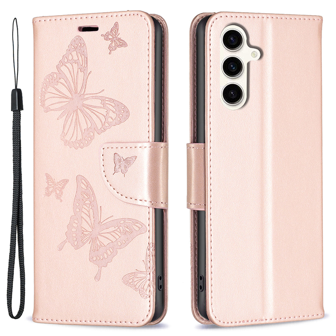 Til Samsung Galaxy S23 FE Telefon Flip Stand Pung Etui Butterfly påtrykt lædercover med rem Til Samsung Galaxy S23 FE Telefon Flip Stand Pung Etui Butterfly påtrykt lædercover med rem